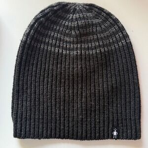 Smartwool Beanie Hat Ribbed Knit Merino Wool Blend Charcoal Gray Stripes Unisex